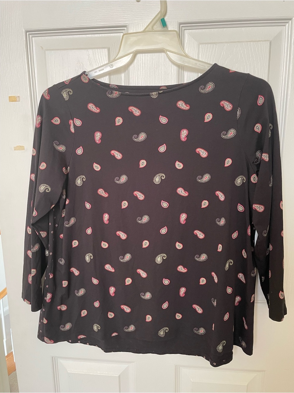 J Jill Women's Black Paisley 3/4 Sleeve Top - Casual Crew Neck 1x